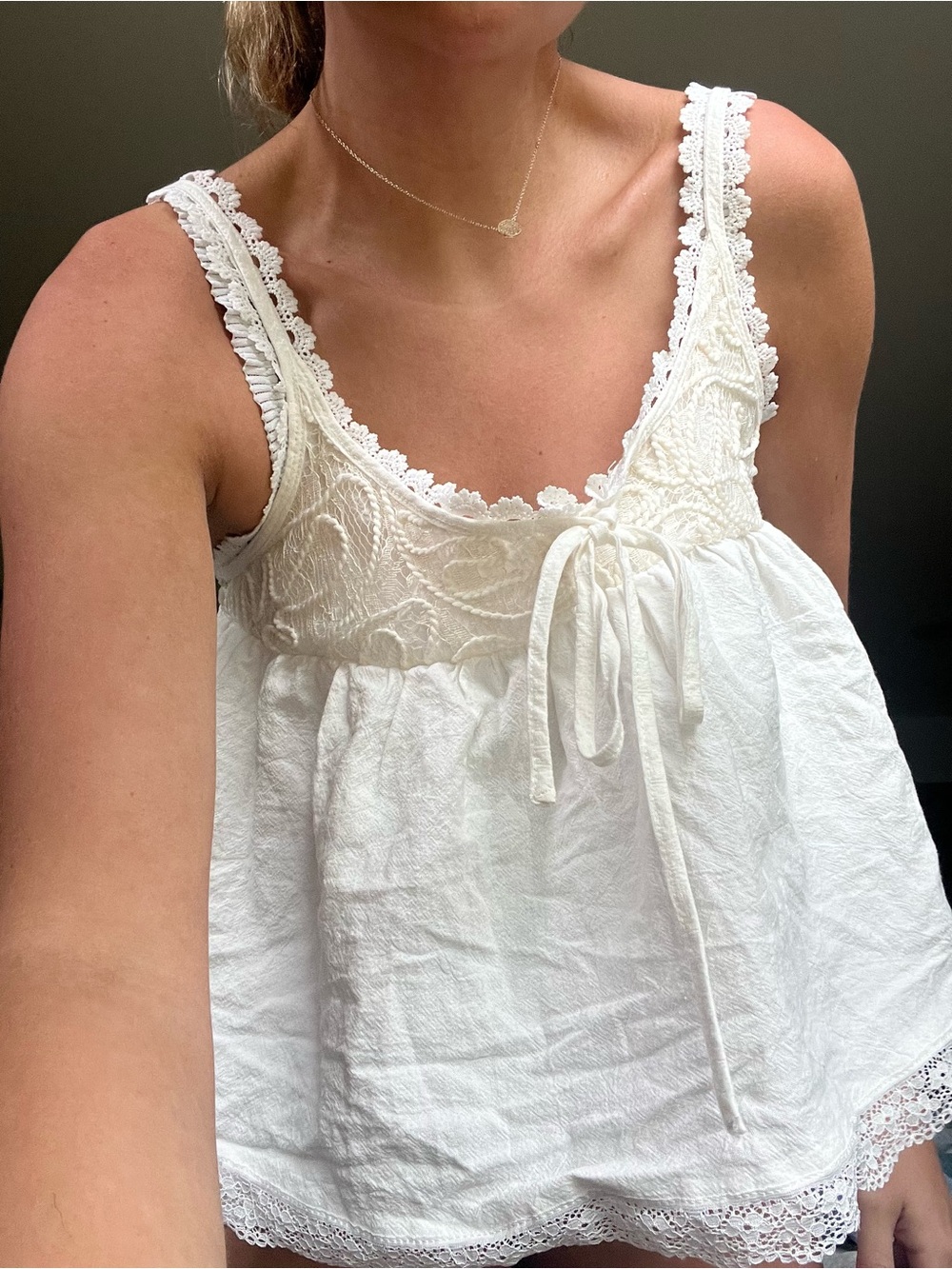 White Lace Trim Sleeveless Babydoll Tank Top